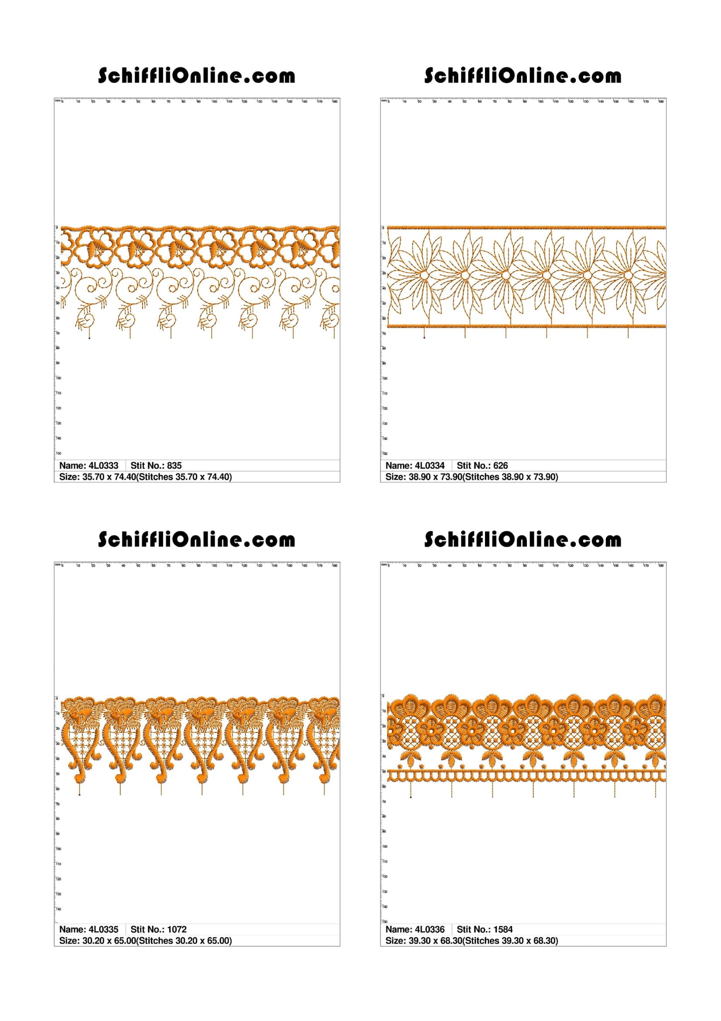 VOL 1 - LACE (NO BORER) 4X4 - 500 DESIGNS