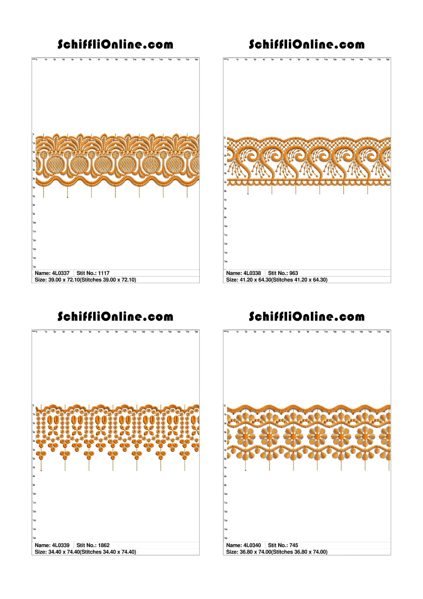 VOL 1 - LACE (NO BORER) 4X4 - 500 DESIGNS