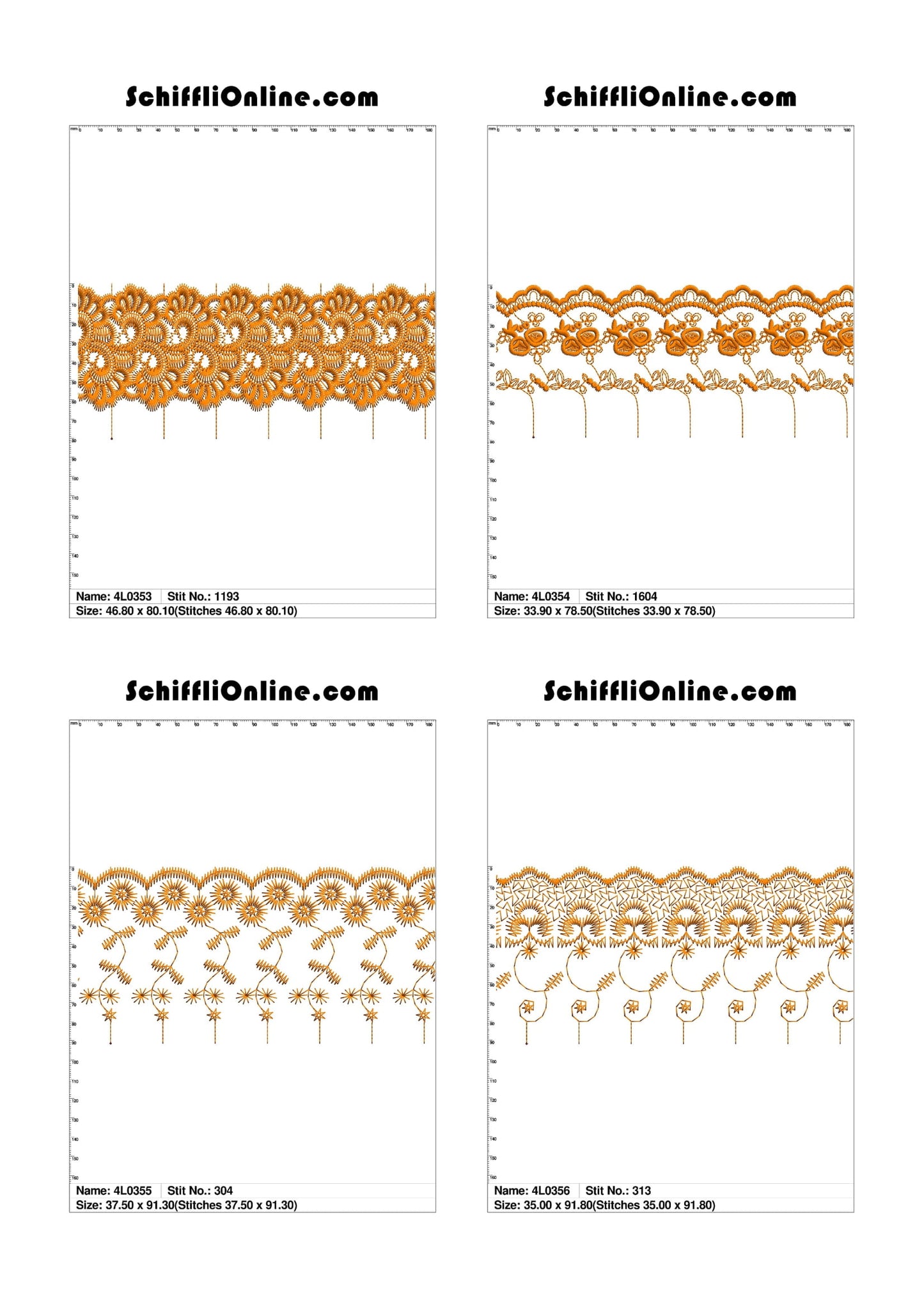 VOL 1 - LACE (NO BORER) 4X4 - 500 DESIGNS