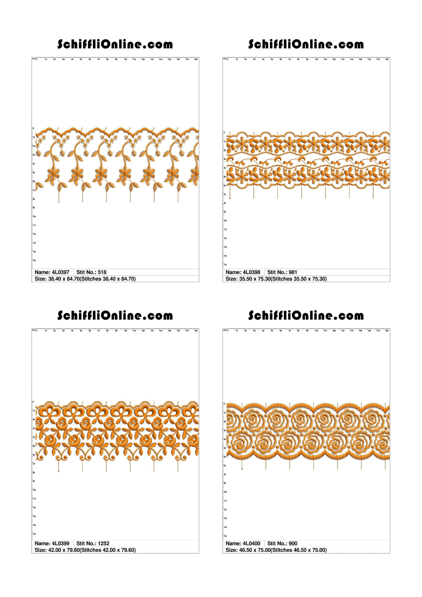 VOL 1 - LACE (NO BORER) 4X4 - 500 DESIGNS