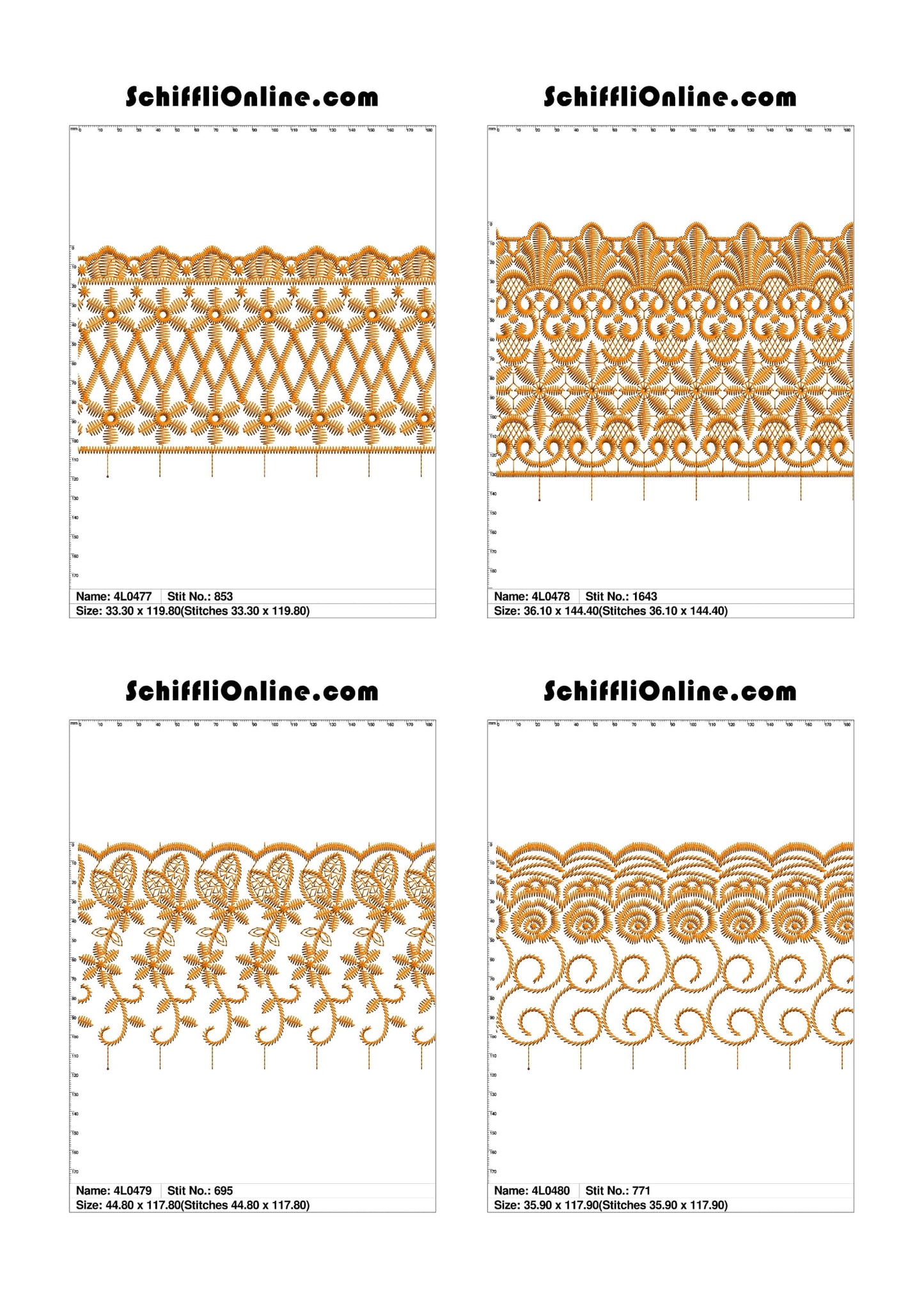 VOL 1 - LACE (NO BORER) 4X4 - 500 DESIGNS